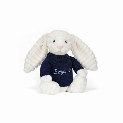 Jellycat Bashful Luxe Bunny Nimbus with Navy Jumper UK | 81573GKML